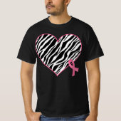 Zebra Heart Ribbon Breast Cancer Bewustheid T-shirt (Voorkant)
