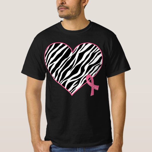 Zebra Heart Ribbon Breast Cancer Bewustheid T-shirt (Voorkant)