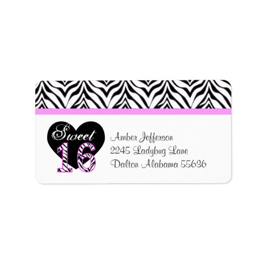 Zebra Heart Sweet 16 Adresetiket Etiket (Voorkant)