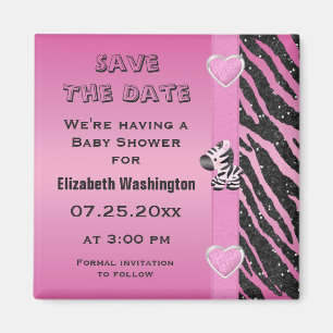 Zebra & Hearts Baby shower De datum opslaan Magneet