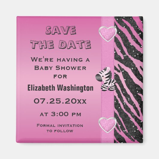 Zebra & Hearts Baby shower De datum opslaan Magneet (Voorkant)