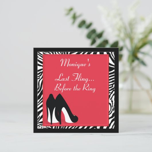 Zebra Heels Bachelorette Invite Kaart (Staand voorkant)