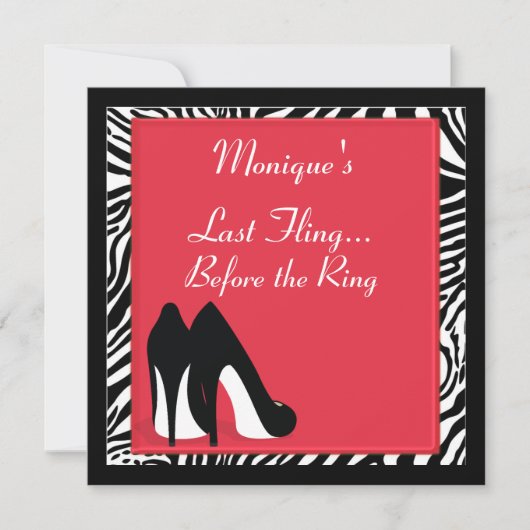 Zebra Heels Bachelorette Invite Kaart (Voorkant)