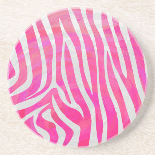 Zebra Heet Roze en Wit Print Zandsteen Onderzetter
