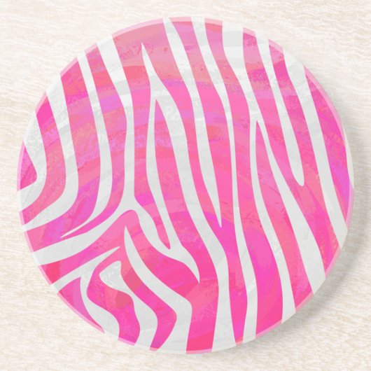 Zebra Heet Roze en Wit Print Zandsteen Onderzetter (Voorkant)