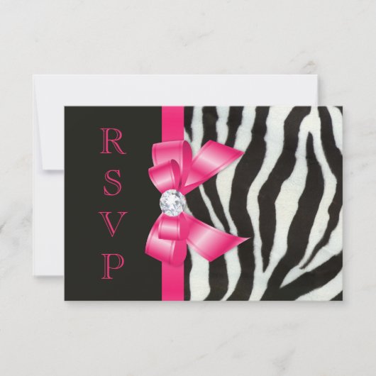 Zebra Heet Roze Strik RSVP Kaartje (Voorkant)