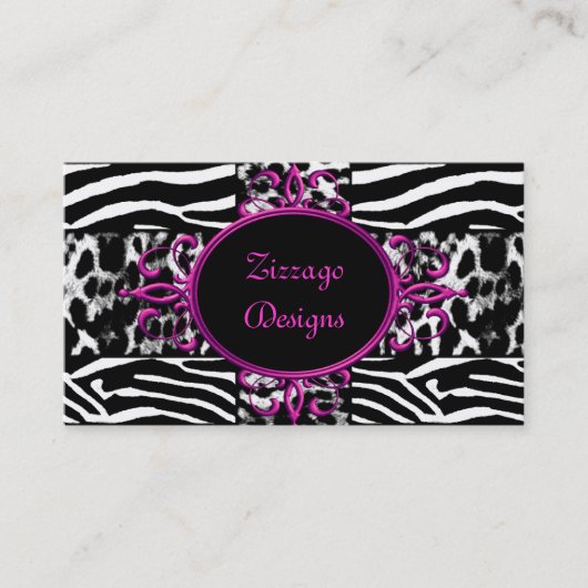 Zebra Heet Roze Zwart Witte Luipaard Zebra Streep Visitekaartje (Voorkant)
