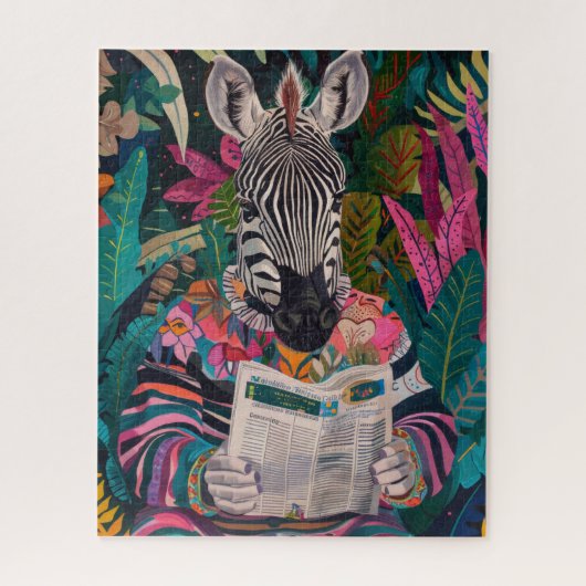 Zebra Het lezen van een boek Maximalist Animal Art Legpuzzel (Verticaal)