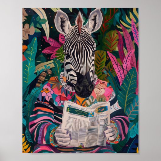 Zebra Het lezen van een boek Maximalist Animal Art Poster (Voorkant)