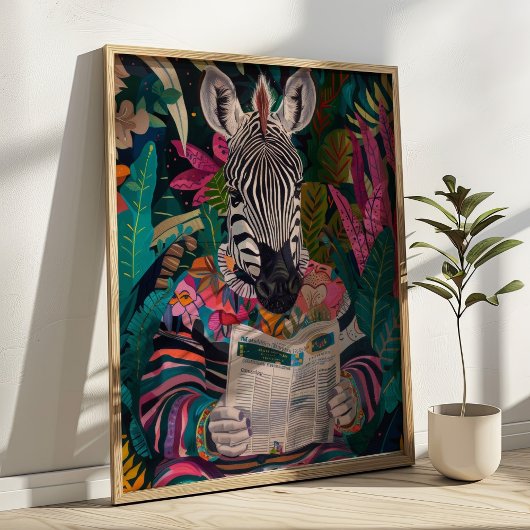 Zebra Het lezen van een boek Maximalist Animal Art Poster