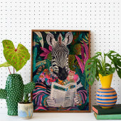 Zebra Het lezen van een boek Maximalist Animal Art Poster