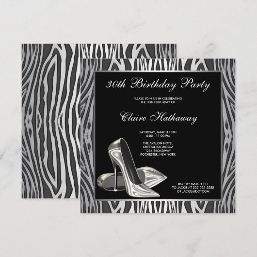 Zebra High Heel Vrouwen 30ste Verjaardagsfeest Kaart (Voorkant / Achterkant)