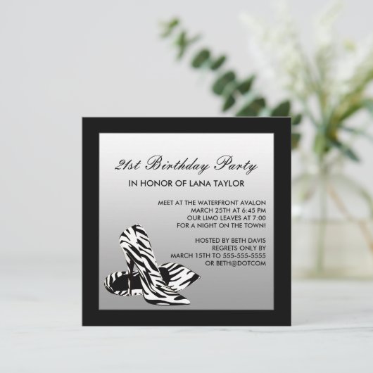 Zebra High Heels 21e verjaardagsfeestje Kaart (Staand voorkant)