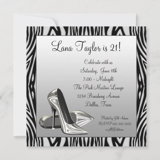 Zebra-hoge hakken Dames Verjaardagsfeestje Kaart (Voorkant)