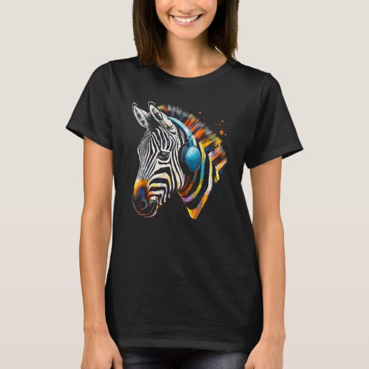 Zebra Hoofdtelefoon Kunstwerk Muziek Dier Motief Z T-shirt (Voorkant)