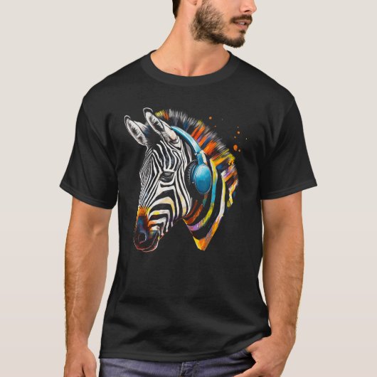 Zebra Hoofdtelefoon Kunstwerk Muziek Dier Motief Z T-shirt (Voorkant)