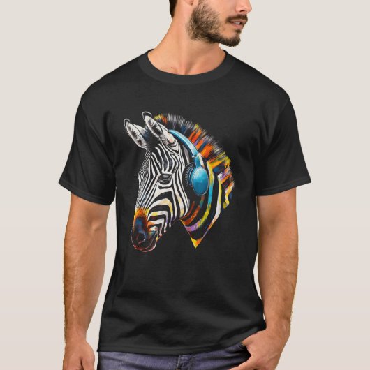 Zebra Hoofdtelefoon Kunstwerk Muziek Dier Motief Z T-shirt (Voorkant)
