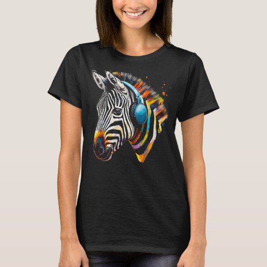 Zebra Hoofdtelefoon Kunstwerk Muziek Dier Motief Z T-shirt (Voorkant)
