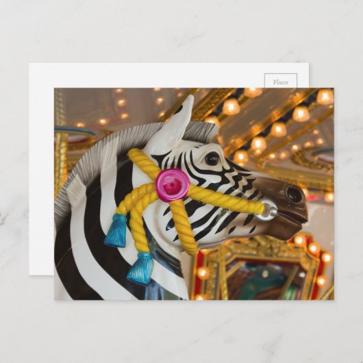 Zebra Horse Merry-Go-Round Carousel Ride Foto Briefkaart (Voorkant / Achterkant)