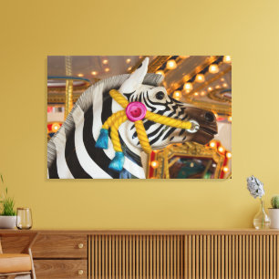 Zebra Horse Merry-Go-Round Carousel Ride Foto Canvas Afdruk