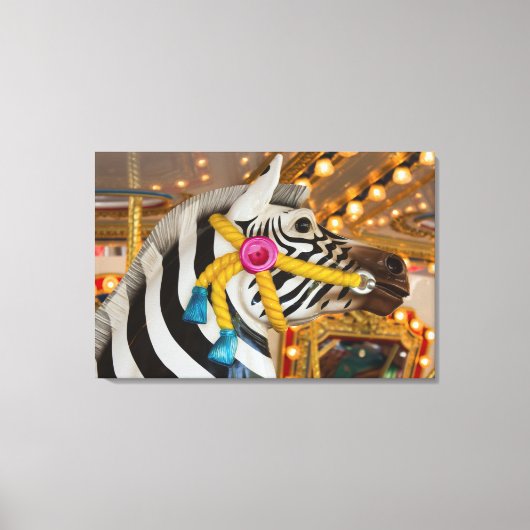 Zebra Horse Merry-Go-Round Carousel Ride Foto Canvas Afdruk (Voorkant)