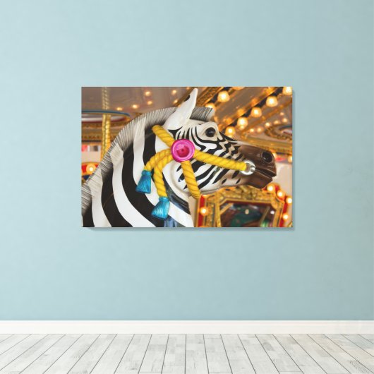 Zebra Horse Merry-Go-Round Carousel Ride Foto Canvas Afdruk (Insitu (Houten vloer))
