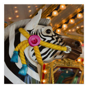 Zebra Horse Merry-Go-Round Carousel Ride Poster