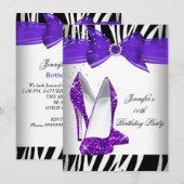 Zebra Hot Paarse High Hiel Black Birthday Party Kaart (Voorkant / Achterkant)