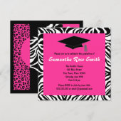 Zebra — Hot Pink Afstuderen afdrukken — Aangepast Kaart (Voorkant / Achterkant)