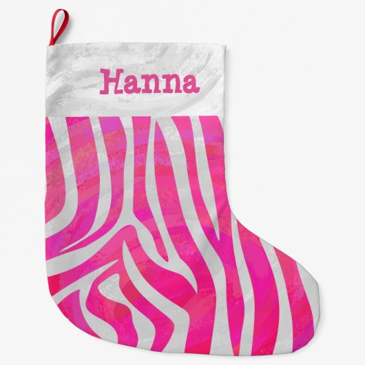 Zebra Hot Pink en White Grote Kerstsok (Voorkant)