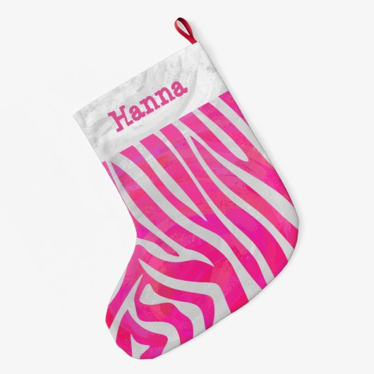 Zebra Hot Pink en White Grote Kerstsok (Achterkant (Hangend))