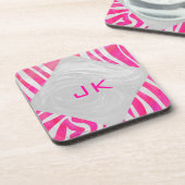 Zebra Hot Pink en White met Monogram Bier Onderzetter (Linkerzijde)