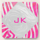 Zebra Hot Pink en White met Monogram Bier Onderzetter (Voorkant)