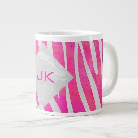 Zebra Hot Pink en White met Monogram Grote Koffiekop (Voorkant rechts)