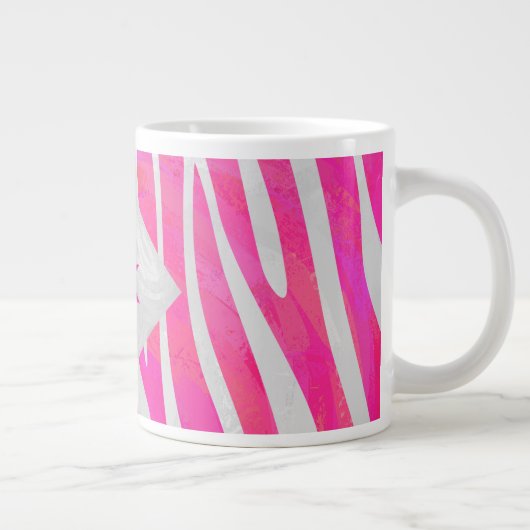 Zebra Hot Pink en White met Monogram Grote Koffiekop (Rechts)