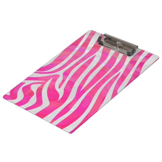 Zebra Hot Pink en White met Monogram Klembord (Gekanteld)