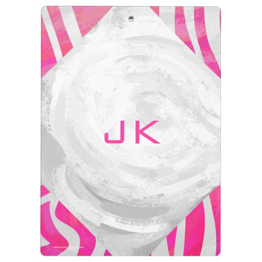 Zebra Hot Pink en White met Monogram Klembord (Achterkant)