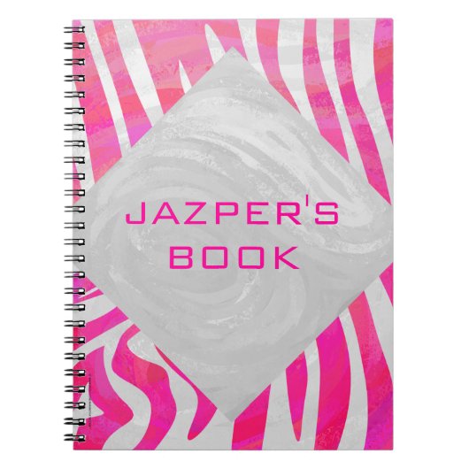 Zebra Hot Pink en White met Monogram Notitieboek (Voorkant)