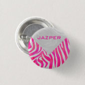 Zebra Hot Pink en White met Monogram Ronde Button 3,2 Cm (Voorkant /achterkant)