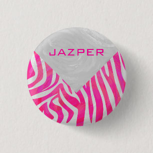 Zebra Hot Pink en White met Monogram Ronde Button 3,2 Cm