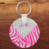 Zebra Hot Pink en White met Monogram Sleutelhanger (Voorkant)