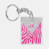 Zebra Hot Pink en White met Monogram Sleutelhanger (Voorkant Links)