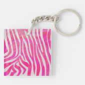 Zebra Hot Pink en White met Monogram Sleutelhanger (Achterkant)