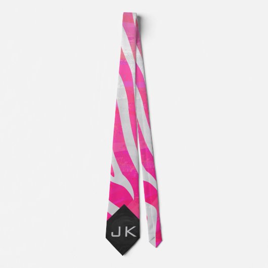 Zebra Hot Pink en White met Monogram Stropdas (Voorkant)