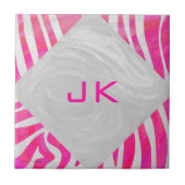 Zebra Hot Pink en White met Monogram Tegeltje (Voorkant)