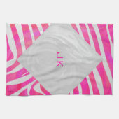 Zebra Hot Pink en White met Monogram Theedoek (Horizontaal)