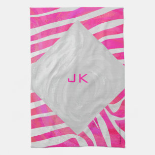 Zebra Hot Pink en White met Monogram Theedoek