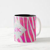 Zebra Hot Pink en White met Monogram Tweekleurige Koffiemok (Voorkant rechts)