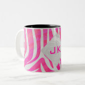 Zebra Hot Pink en White met Monogram Tweekleurige Koffiemok (Voorkant links)