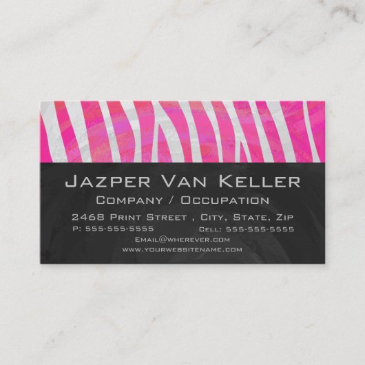 Zebra Hot Pink en White met Monogram Visitekaartje (Voorkant)